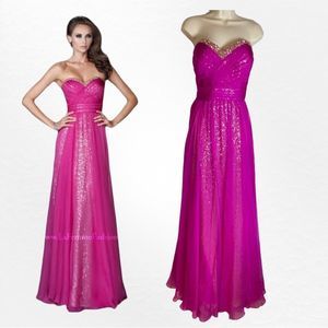 NWT LaFemme Magenta Paradise Strapless Sweetheart Jeweled Sequined Gown Sz 18